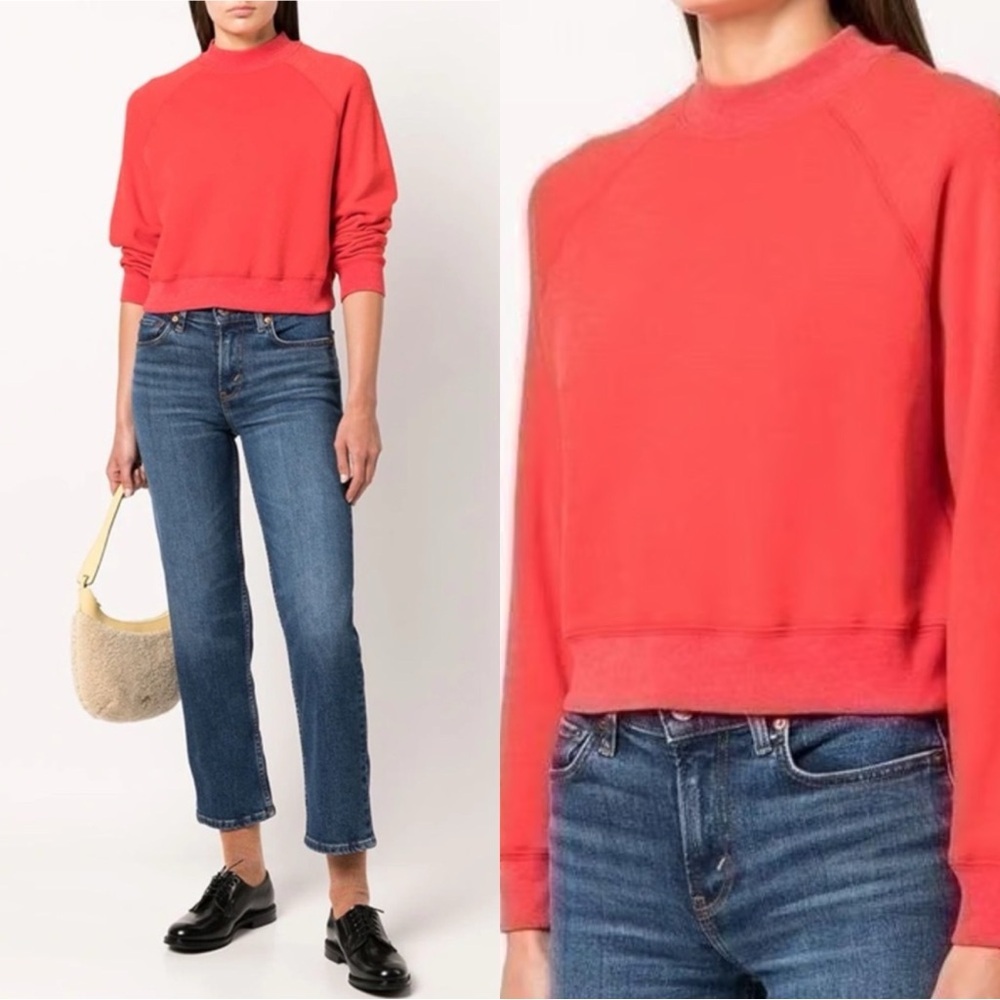 RE/DONE Raglan Red Crop Long Sleeve Sweatshirt Sweater Pullover Crew Top